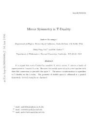 Mirror Symmetry Is T-Duality
