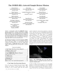 The OSIRIS-Rex Asteroid Sample Return Mission