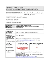 Non Key Decision: Report to Cabinet Portfolio Member