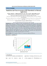 Simulation and Characterization of PIN Photodiode for Photonic