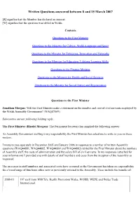 Written Questions Answered Between 8 and 15 March 2007