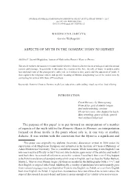 Aspects of Myth in the Homeric Hymn to Hermes