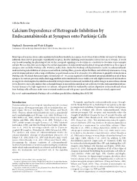Calcium Dependence of Retrograde Inhibition by Endocannabinoids at Synapses Onto Purkinje Cells