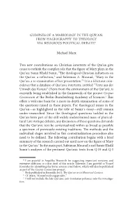 Glimpses of a Mariology in the Qurʾan 533 Glimpses of a Mariology in the Qurʾan: from Hagiography to Theology VIA Religious
