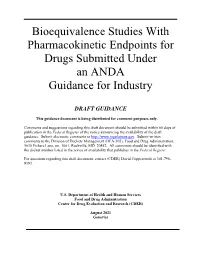 Of Bioequivalence Studies with Pharmacokinetic Endpoints For