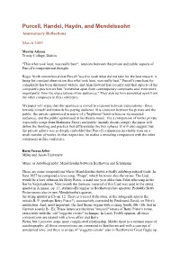 Purcell, Handel, Haydn, and Mendelssohn Anniversary Reflections