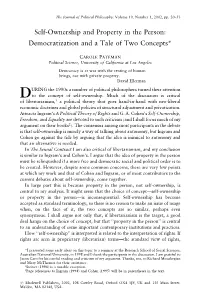 Self-Ownership and Property in the Person: Democratization and a Tale of Two Concepts*