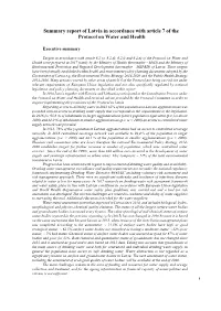 Summary Report of Latvia in Accordance with Article 7 of the Protocol on Water and Health