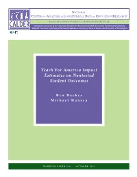 Teach for America Impact Estimates on Nontested Student Outcomes