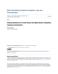 Iceberg Semantics for Count Nouns and Mass Nouns: Classifiers, Measures and Portions