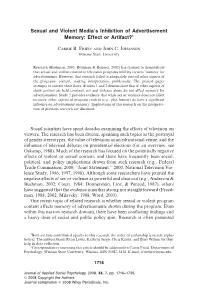 Sexual and Violent Media's Inhibition of Advertisement Memory: Effect Or