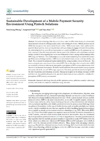 Sustainable Development of a Mobile Payment Security Environment Using Fintech Solutions