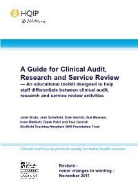 A Guide for Clinical Audit, Research and Service Review