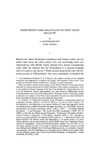 FROM PROTO-TAMIL-MALAYALAM to WEST COAST DIALECTS* by A