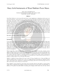 Many Solid Instruments of Wasef Bakhtari Poem Music
