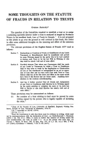 Some Thoughts on the Statute of Frauds in Relation to Trusts
