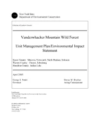 Vanderwhacker Mountain Wild Forest Unit Management Plan