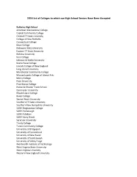 2016 List of Colleges to Which Our High School Seniors Have Been Accepted