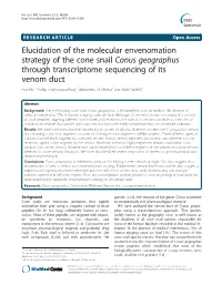 Conus Geographus Through Transcriptome Sequencing of Its Venom Duct Hao Hu1, Pradip K Bandyopadhyay2, Baldomero M Olivera2 and Mark Yandell1*