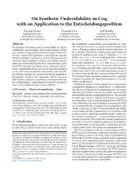 On Synthetic Undecidability in Coq, with an Application to the Entscheidungsproblem