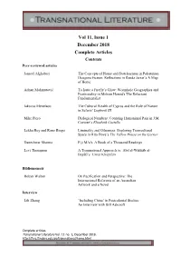 Vol 11, Issue 1 December 2018 Complete Articles Contents Peer-Reviewed Articles