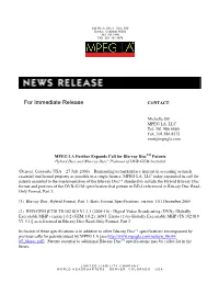 MPEG LA Further Expands Call for Blu-Ray Disc TM Patents