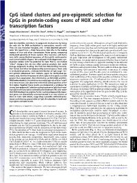 Cpg Island Clusters and Pro-Epigenetic Selection for Cpgs in Protein-Coding Exons of HOX and Other Transcription Factors
