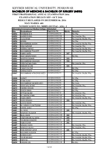 Mbbs) First Professional Annual Examination 2016 Examination Held in Sep - Oct 2016 Result Declared on December 06, 2016 Max Marks: 600 Notification No
