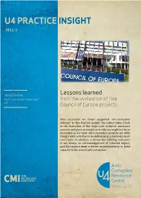 Lessons Learned from the Evaluation of Five Council of Europe Projects