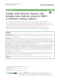 Linkage, Whole Genome Sequence, and Biological Data Implicate Variants in RAB10 in Alzheimer’S Disease Resilience Perry G
