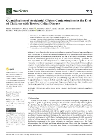 Quantification of Accidental Gluten Contamination in the Diet Of