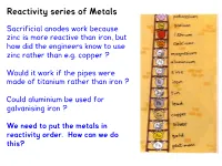 Reactivity Series of Metals
