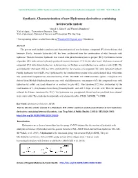 Synthesis, Characterization of New Hydrazone Derivatives Containing Heterocyclic Meioty Ahmed A