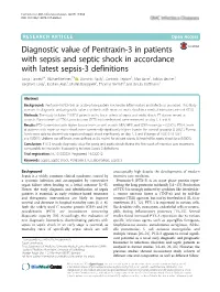 Diagnostic Value of Pentraxin-3 in Patients with Sepsis and Septic Shock in Accordance with Latest Sepsis-3 Definitions