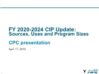 FY 2020-2024 CIP Update: Sources, Uses and Program Sizes