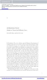 INTRODUCTION Markets in Classical and Hellenistic Greece