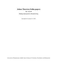 Johan Thorsten Sellin Papers Ms