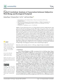 Partial Correlation Analysis of Association Between Subjective Well-Being and Ecological Footprint