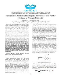 Performance Analysis of Fading and Interference Over MIMO Systems in Wireless Networks Hadimani.H.C1, Mrityunjaya.V