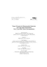 Tensor Networks for Dimensionality Reduction and Large-Scale Optimization Part 1 Low-Rank Tensor Decompositions