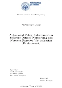 Automated Policy Enforcement in Software Defined Networking and Network Function Virtualization Environment