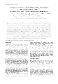 Cocculus Laurifolius: a Rich Antimicrobial, Antioxidant and Phytochemical Source