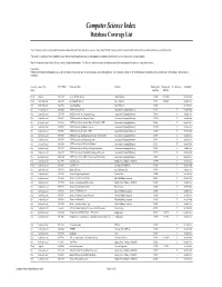 Computer Science Index Database Coverage List
