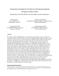 Disinformation in the Cyber Domain: Detection, Impact, and Counter-Strategies1