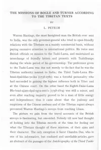 The Missions of Bogle and Turner According to the Tibetan Texts