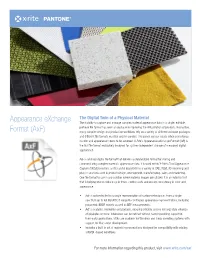 Appearance Exchange Format (Axf) Is the First File Format Exclusively Designed for System-Independent Storage of Measured Digital Appearance
