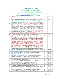 Curriculum Vitae Prof. Ajay Kumar Singh