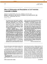 Effects of Methoxamine and Phenylephrine on Left Ventricular Contractility in Rabbits