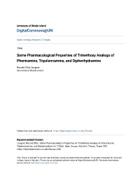 Some Pharmacological Properties of Trimethoxy Analogs of Pheniramine, Tripelennamine, and Diphenhydramine