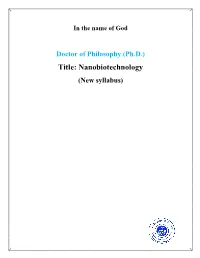 Title: Nanobiotechnology (New Syllabus)